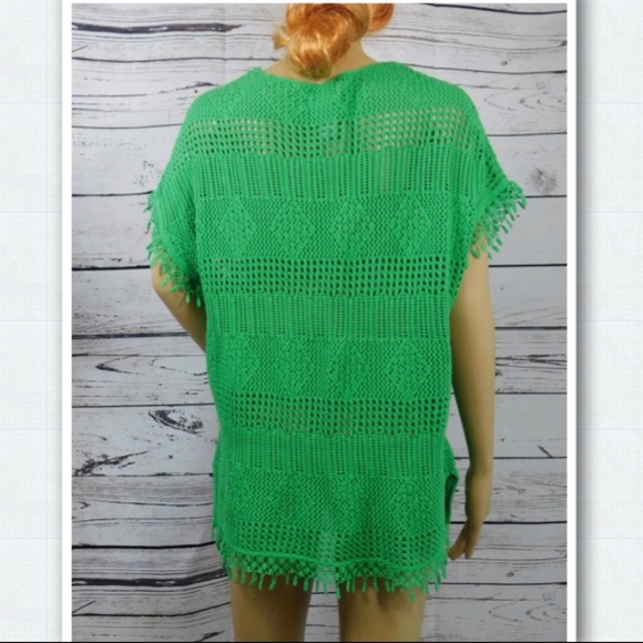Kate & Mallory Designs Green Mixed Open Knit Lace Pullover Sweater Size L - Picture 5 of 8